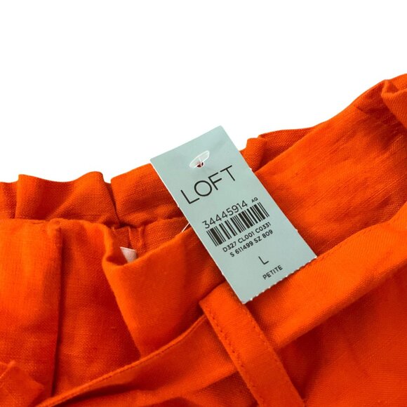 Loft Orange Linen-Blend High-Waist Paperbag Shorts Pockets Size L Petite resort - Picture 5 of 11